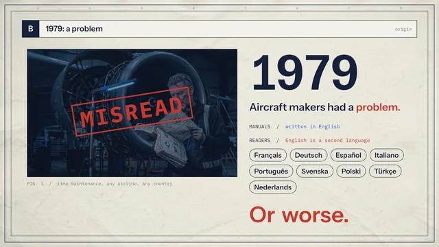 Explainer frame: 1979, aircraft makers had a problem, with a misread stamp over a photo