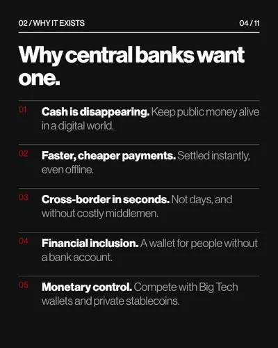 CBDC carousel, slide 4: Why central banks want one