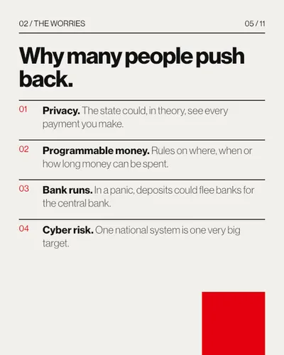 CBDC carousel, slide 5: Why many people push back